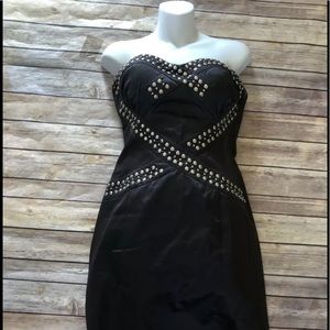 Tea/f black sateen m silver embellishments dress